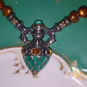 Gorgeous necklace with jeweled pendant of citrine and aquamarine